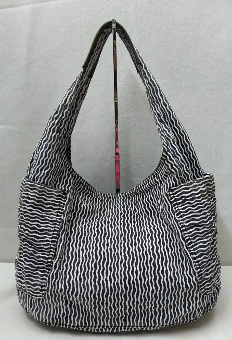 Striped Black and White Hobo Shoulder Bag